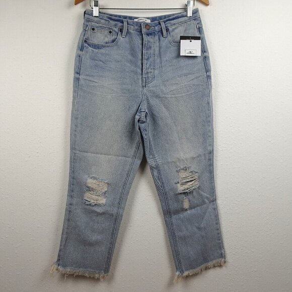 O'Neill Cropped Jeans Women's Size 29 Blue Distressed Denim Button Fly Straight - Picture 1 of 11